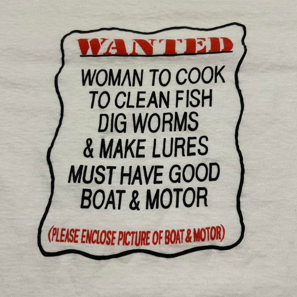 Vintage Wanted Funny Fishing Tee White‎ Single Stitch Size XL Used - Excellent